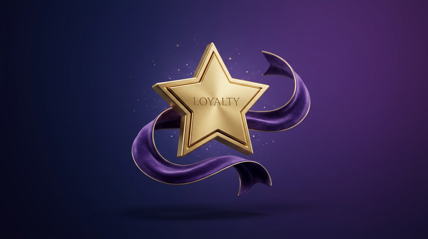 Abstract gold loyalty star on deep gradient — digital rewards and membership